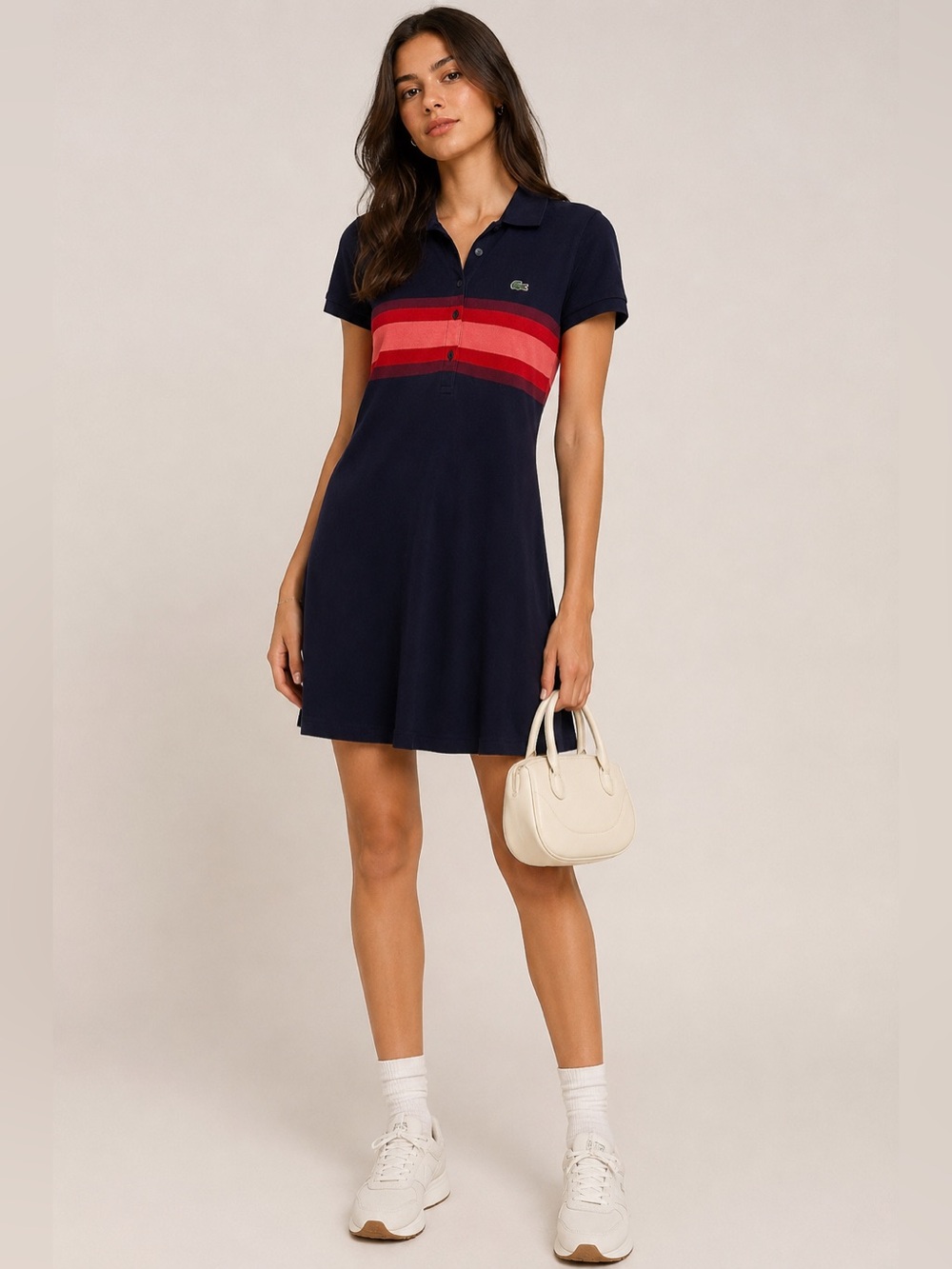 Lacoste Navy Striped Polo Mini Dress Size 36 XS Retro Preppy Tennis